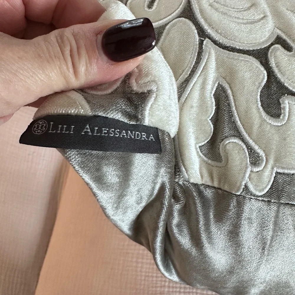 🦋1/2OFF🦋silver and ivory embroidered velvet accent pillow.22x22. Inc down insert - Picture 7 of 10